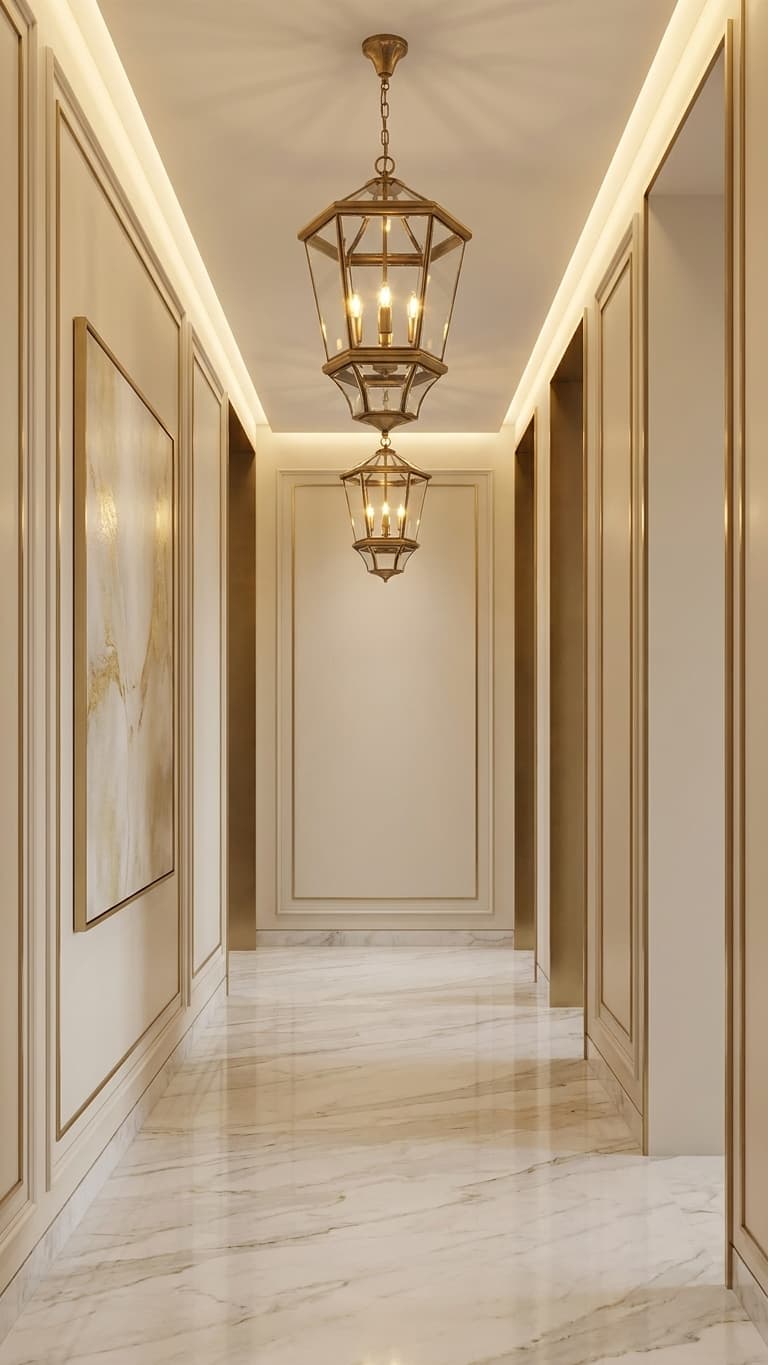 Brass Hexagon Lantern in room