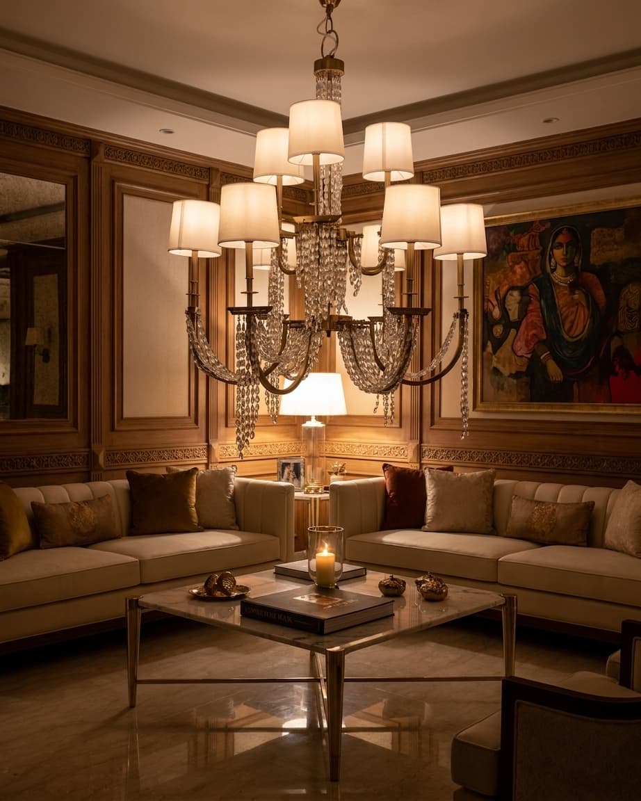 Crystal Cascade Chandelier in room