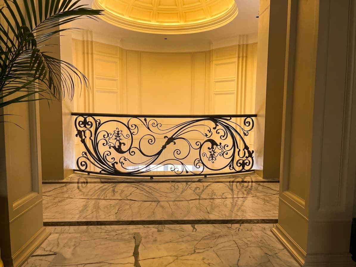Scrollwork balustrade in grand lobby